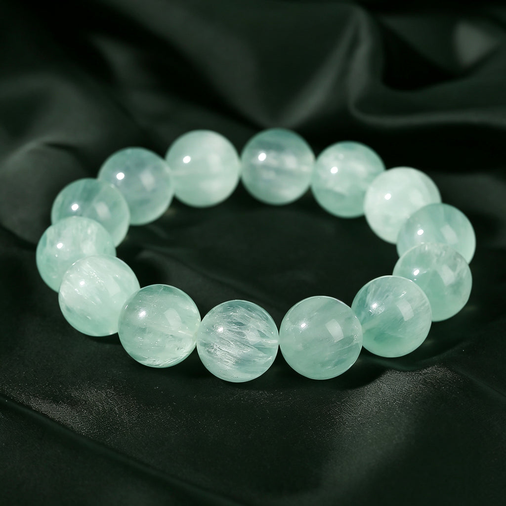 Pulsera de Cristal de Pelo de Conejo Verde Menta Natural de 14mm, Joyería de Piedras Curativas Hecha a Mano