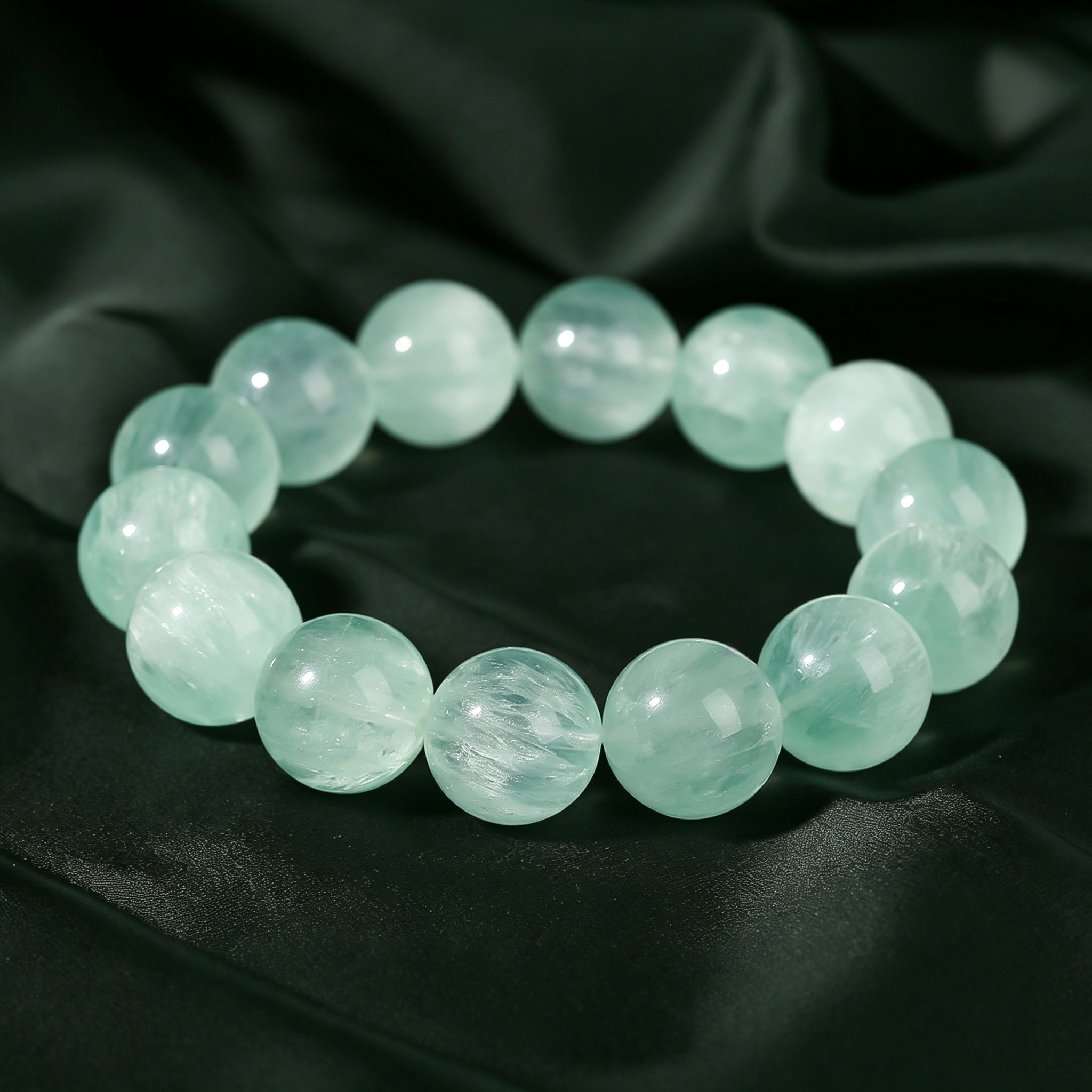 Pulsera de Cristal de Pelo de Conejo Verde Menta Natural de 14mm, Joyería de Piedras Curativas Hecha a Mano