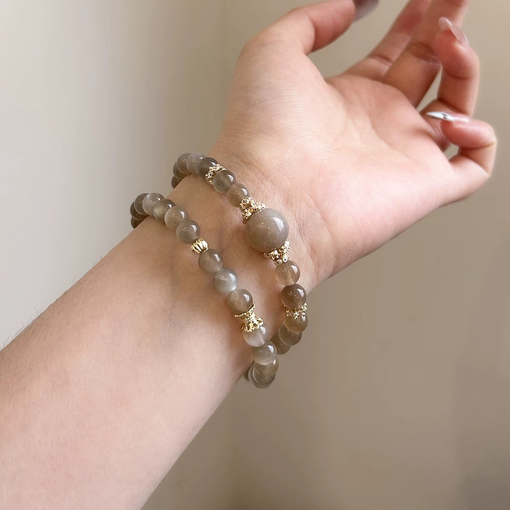 5mm Natural Milk Tea Moonstone Double Wrap Two Layer Handmade Bracelet Lunar Energy Love Career Luck Healing Crystal Jewelry