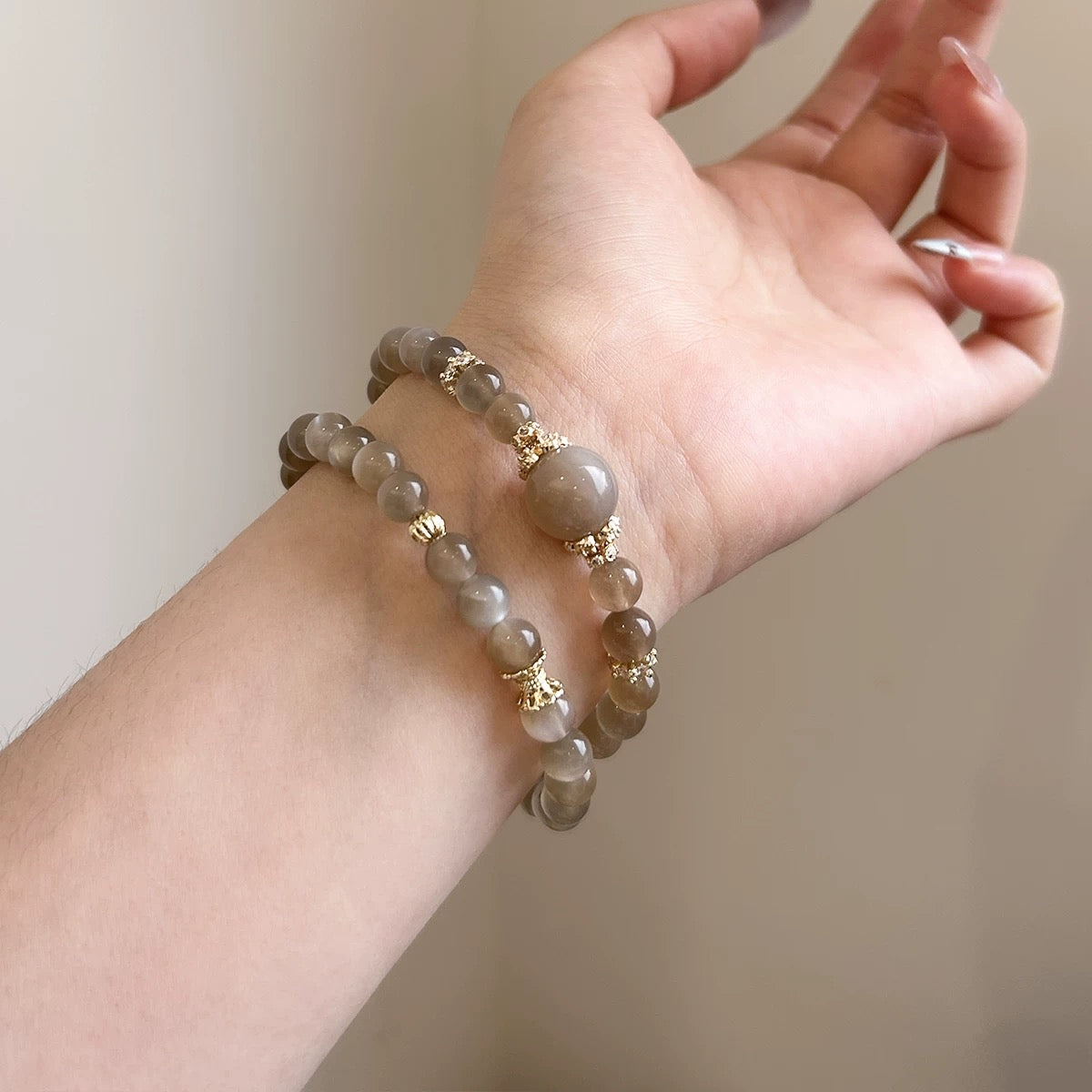 5mm Natural Milk Tea Moonstone Double Wrap Two Layer Handmade Bracelet Lunar Energy Love Career Luck Healing Crystal Jewelry