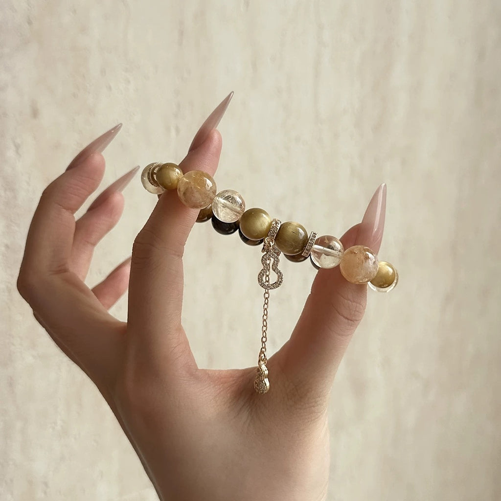 Natural Yellow Tiger Eye Citrine Rutilated Quartz Bracelet Attract Wealth Boost Career Ward Off Negative Energy Crystal Charm