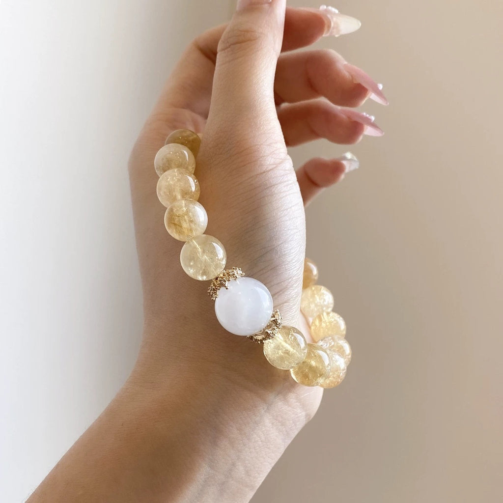 Natural Yellow Azeztulite Blue Moonstone Bracelet Attract Abundance Calm Anxiety Boost Intuition Crystal Charm