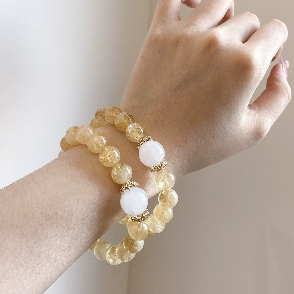 Natural Yellow Azeztulite Blue Moonstone Bracelet Attract Abundance Calm Anxiety Boost Intuition Crystal Charm