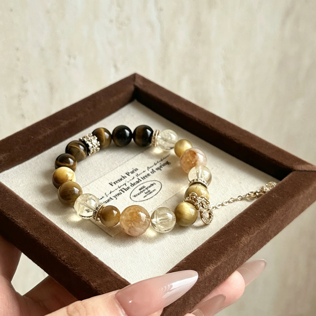 Natural Yellow Tiger Eye Citrine Rutilated Quartz Bracelet Attract Wealth Boost Career Ward Off Negative Energy Crystal Charm