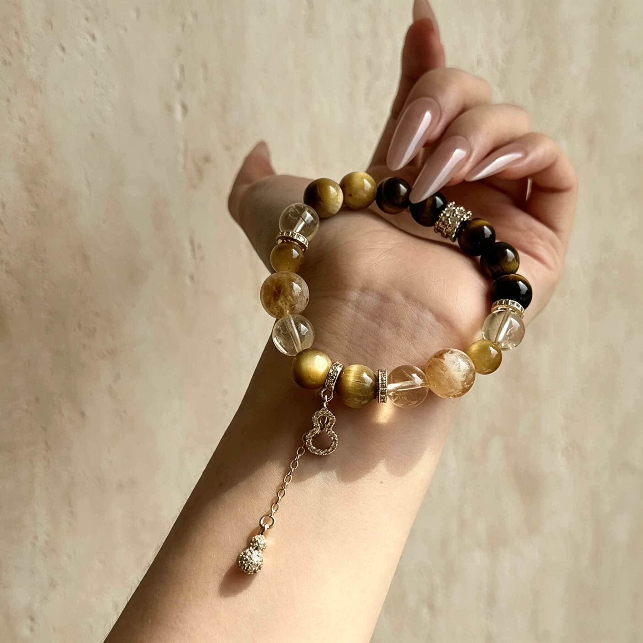 Tiger's Eye & Citrine Bracelet with Rutilated Quartz