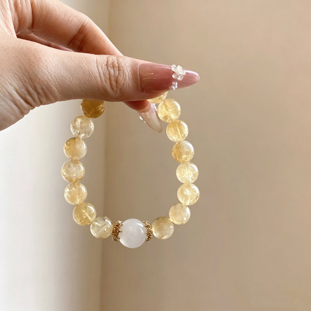 Natural Yellow Azeztulite Blue Moonstone Bracelet Attract Abundance Calm Anxiety Boost Intuition Crystal Charm