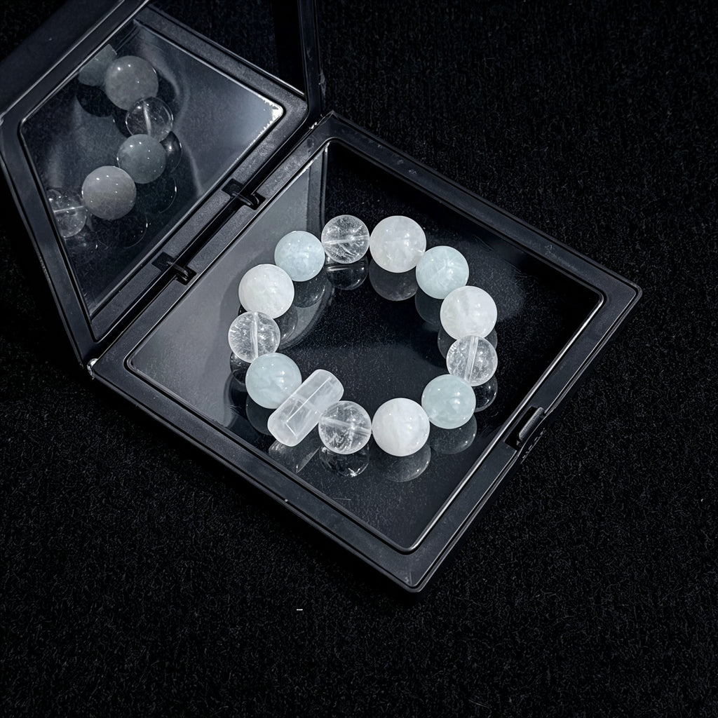 Handmade White Phantom Aquamarine Bracelet Purify Negative Energy Boost Communication Attract Noble People Crystal Charm