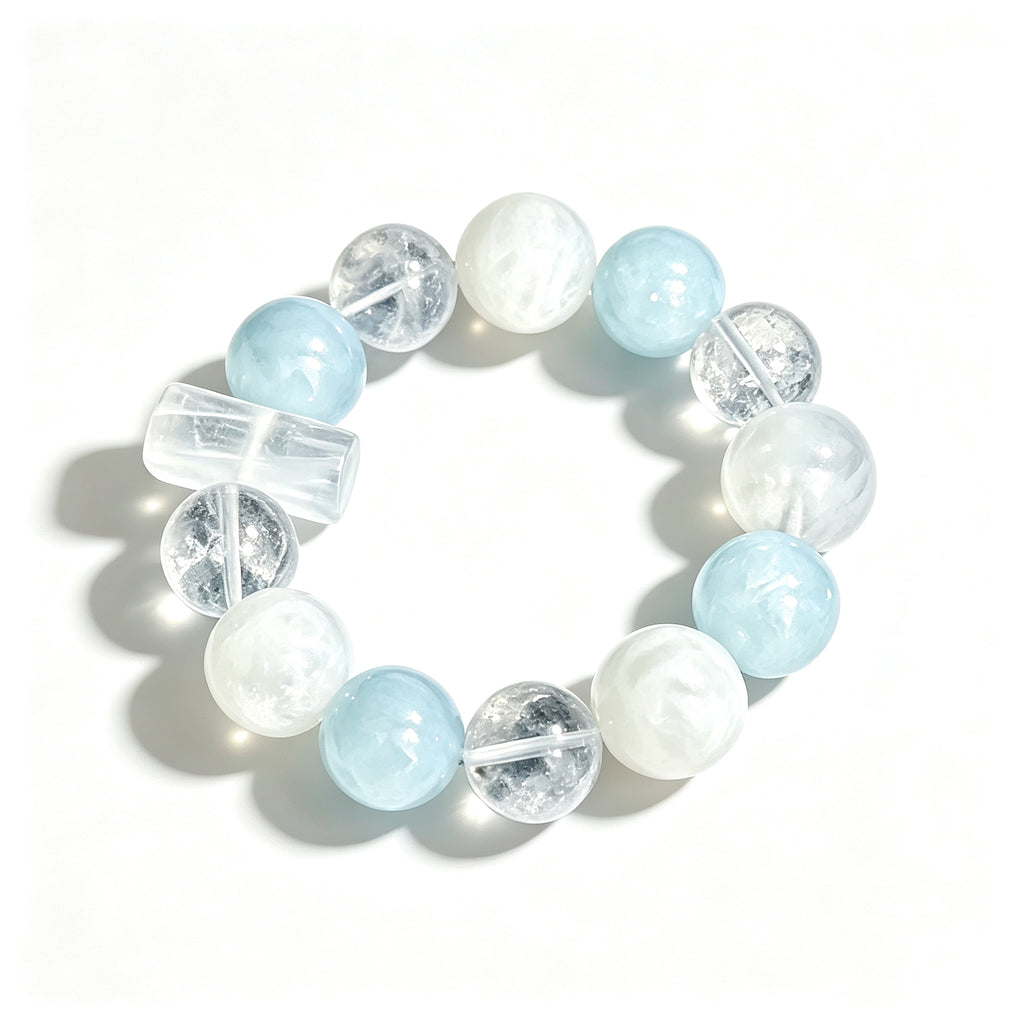 Handmade White Phantom Aquamarine Bracelet Purify Negative Energy Boost Communication Attract Noble People Crystal Charm