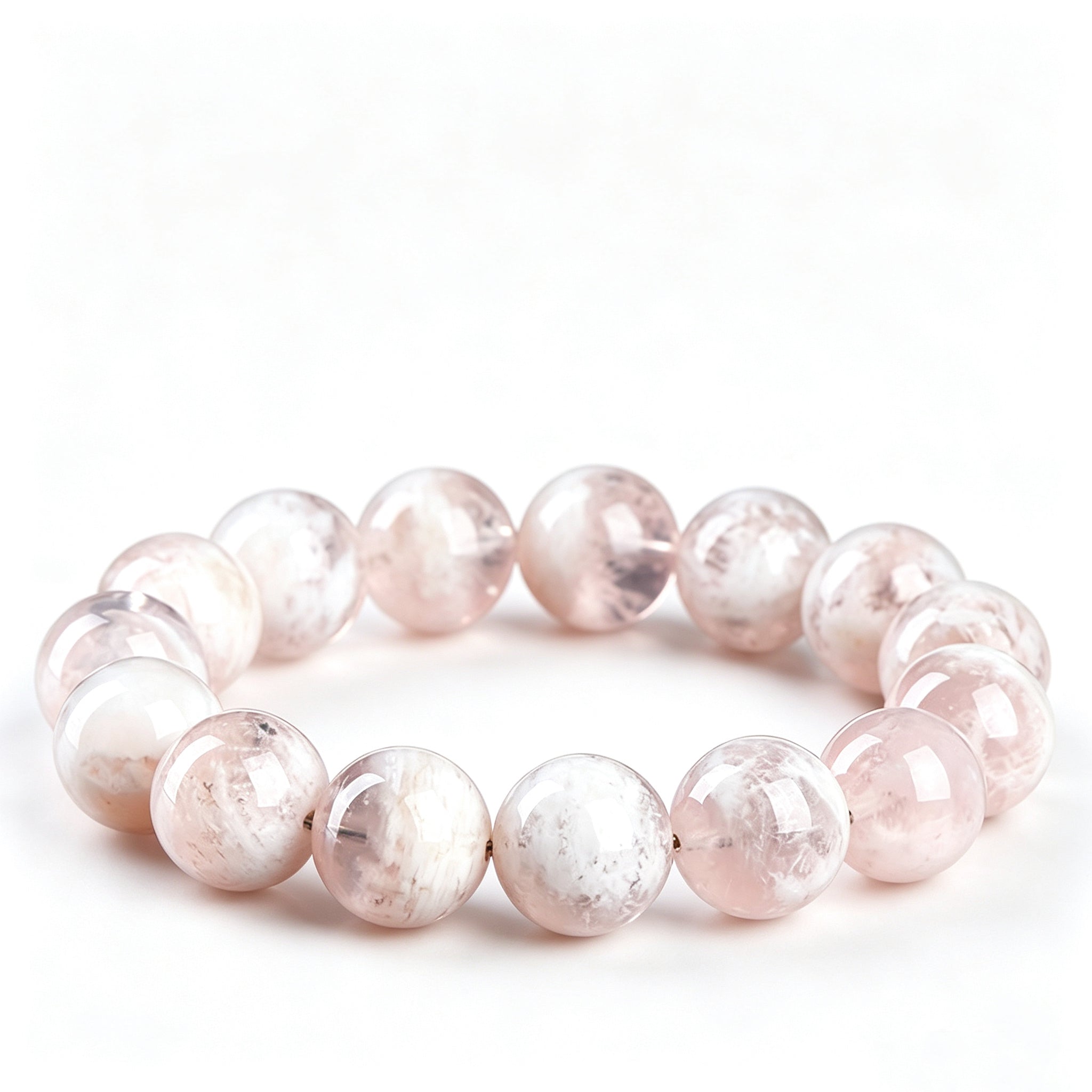 Pulsera de Cuarzo Fantasma Copo de Nieve Rosa Natural Hecha a Mano 10-10.8mm Joyería de Cristal Curativo