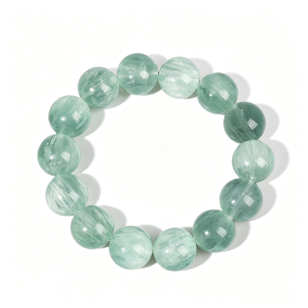 Pulsera de Cristal de Pelo de Conejo Verde Menta Natural de 14mm, Joyería de Piedras Curativas Hecha a Mano