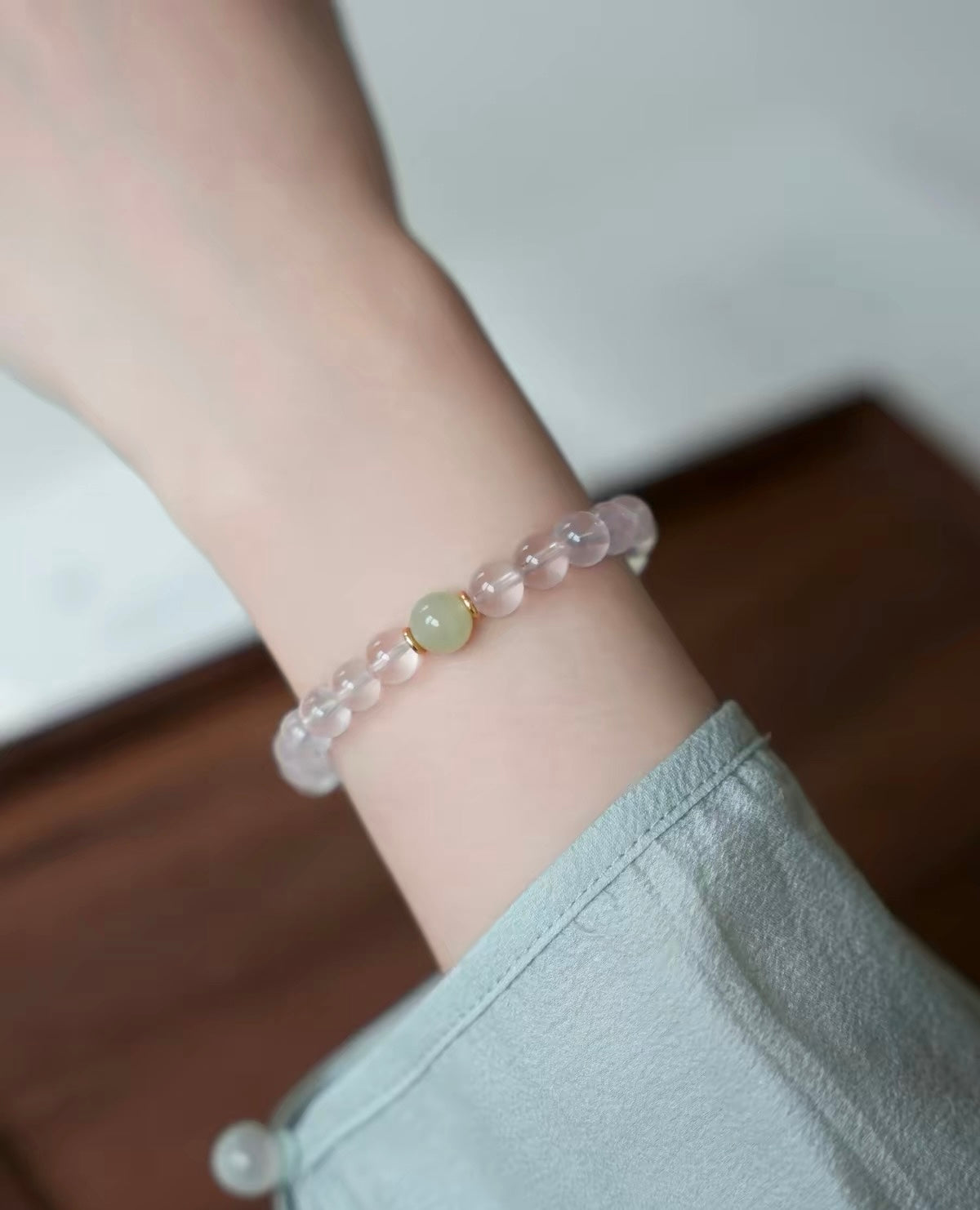 Mozambique Rose Quartz & Hetian Jade Bracelet