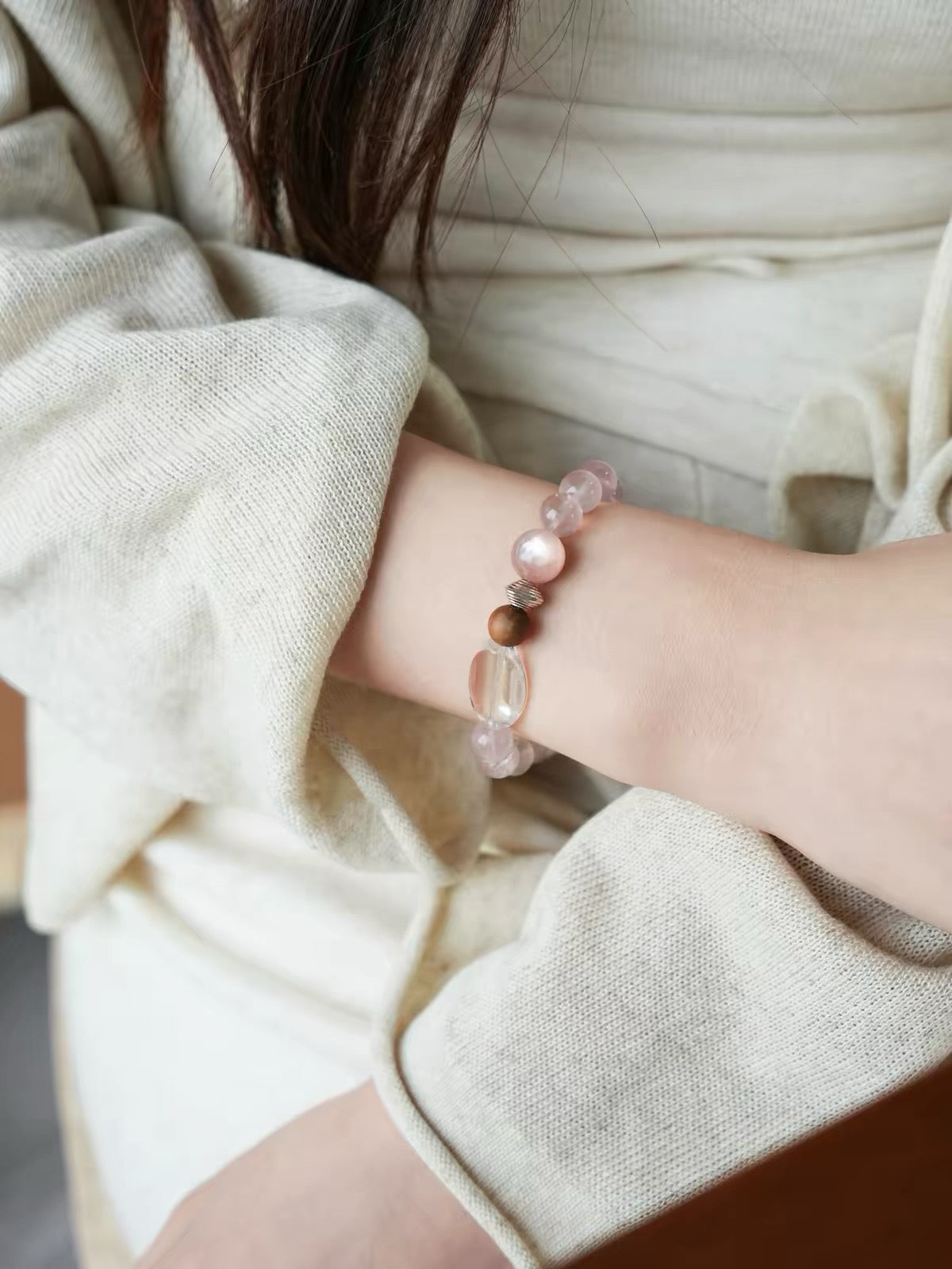 Madagascar Rose Quartz & Lepidolite Bracelet with Sandalwood