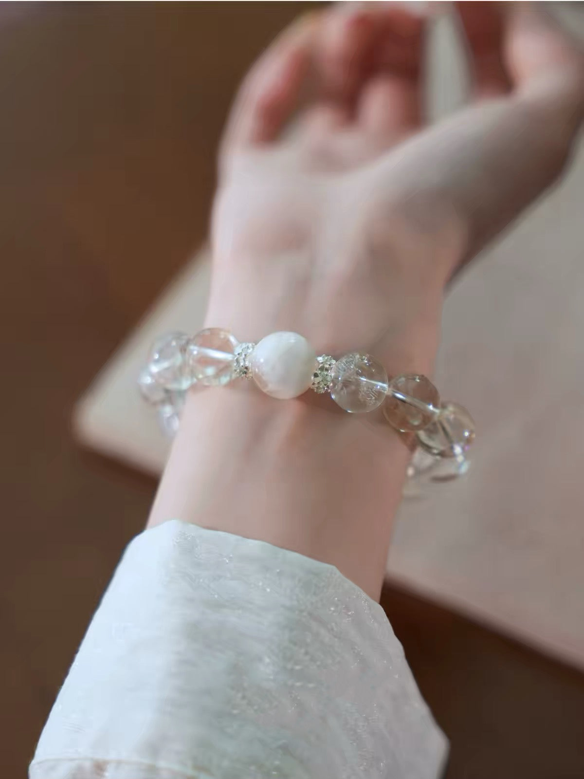 Clear Azeztulite & Snowflake Phantom Quartz Bracelet