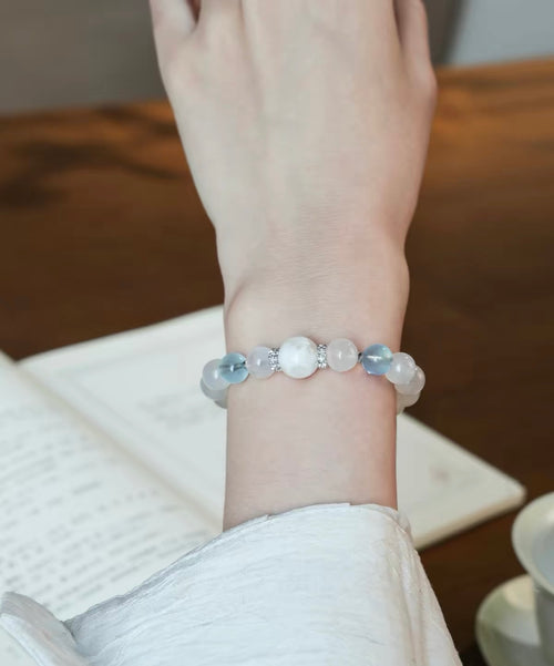 Blue Moonstone & Aquamarine Bracelet with Snowflake Phantom Quartz