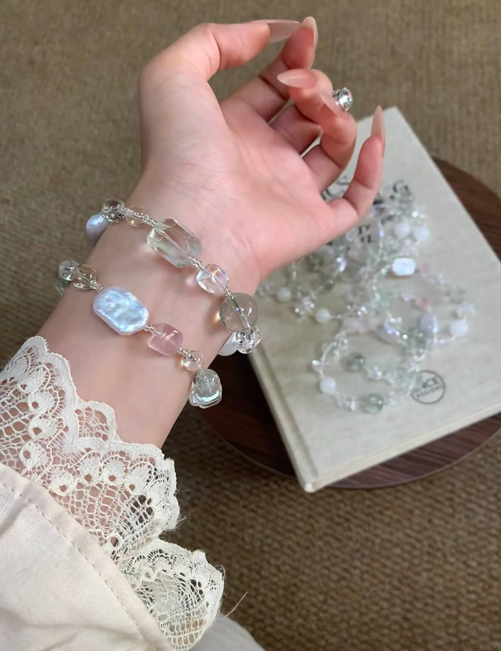 Wire-Wrapped Crystal Bracelet with Baroque Pearl & Quartz