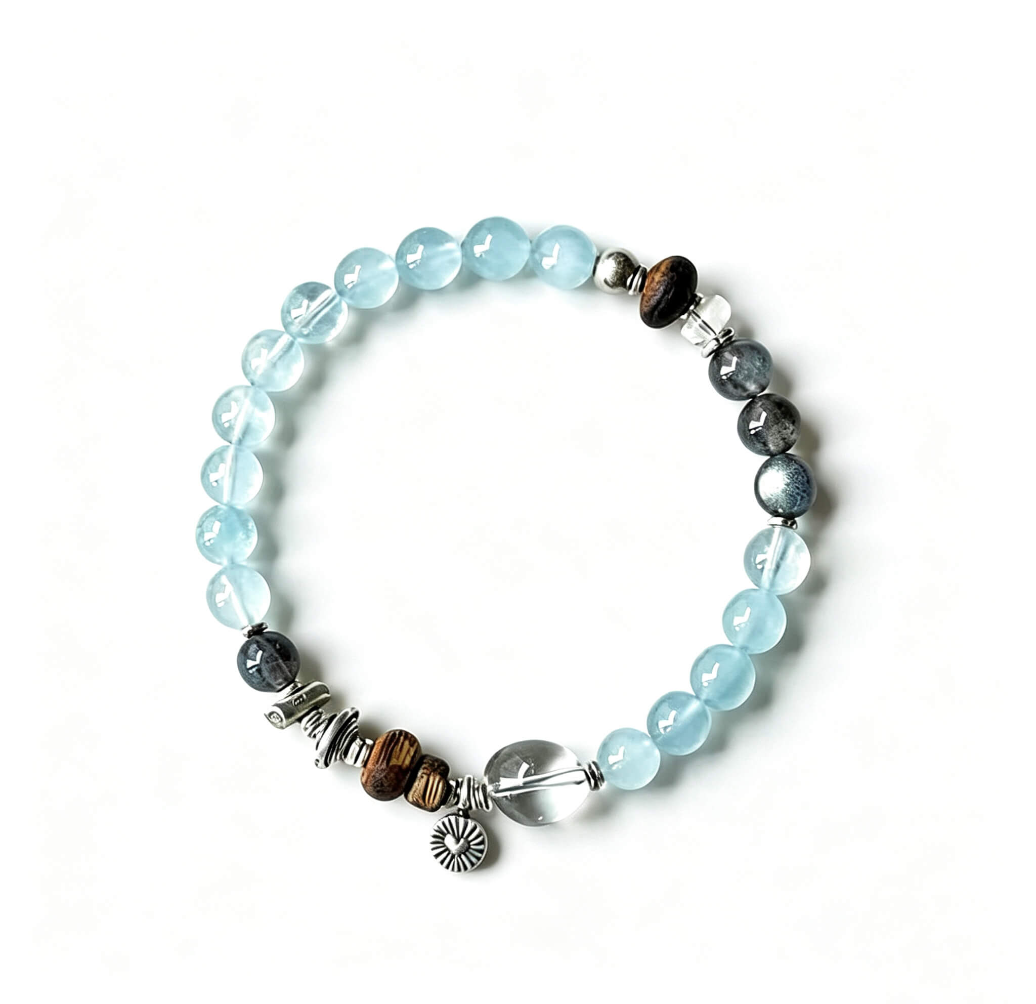 Aquamarine & Clear Quartz Bracelet with Agarwood