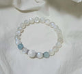 Blue Moonstone & Aquamarine Bracelet with Snowflake Phantom Quartz