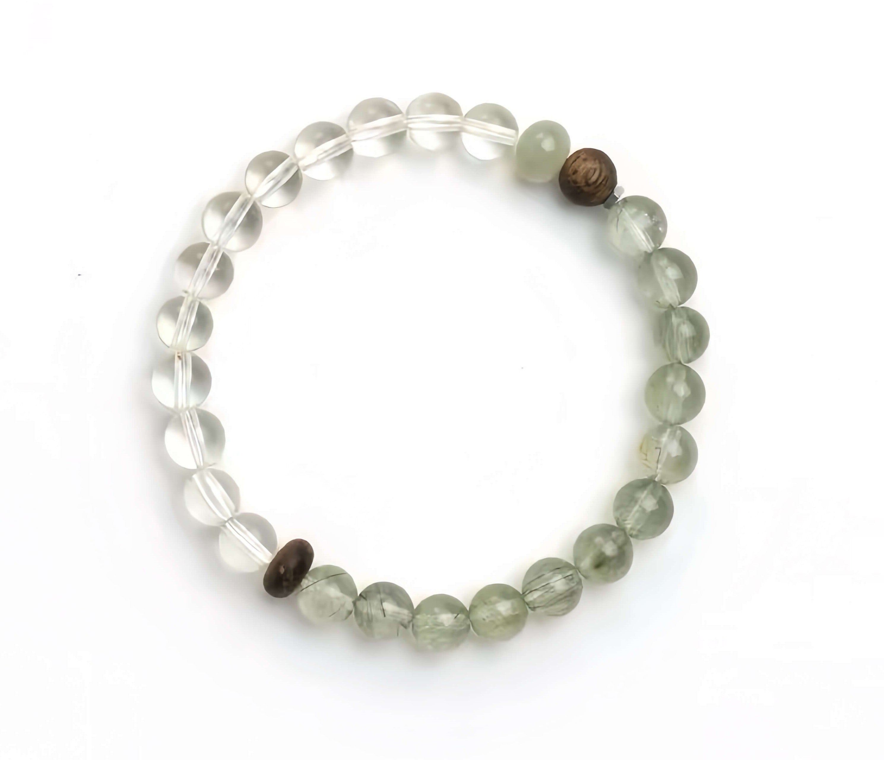 Green Rutilated Quartz & Clear Quartz Bracelet with Agarwood
