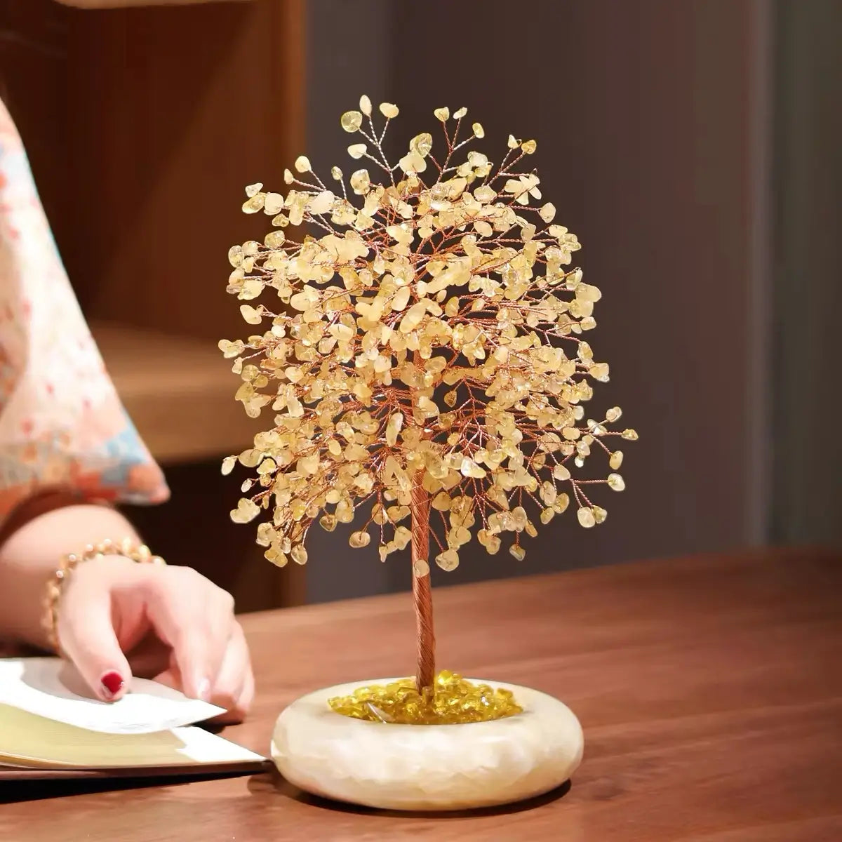 Natural Citrine Money Tree | Handmade Crystal Wealth Tree with Jade Base