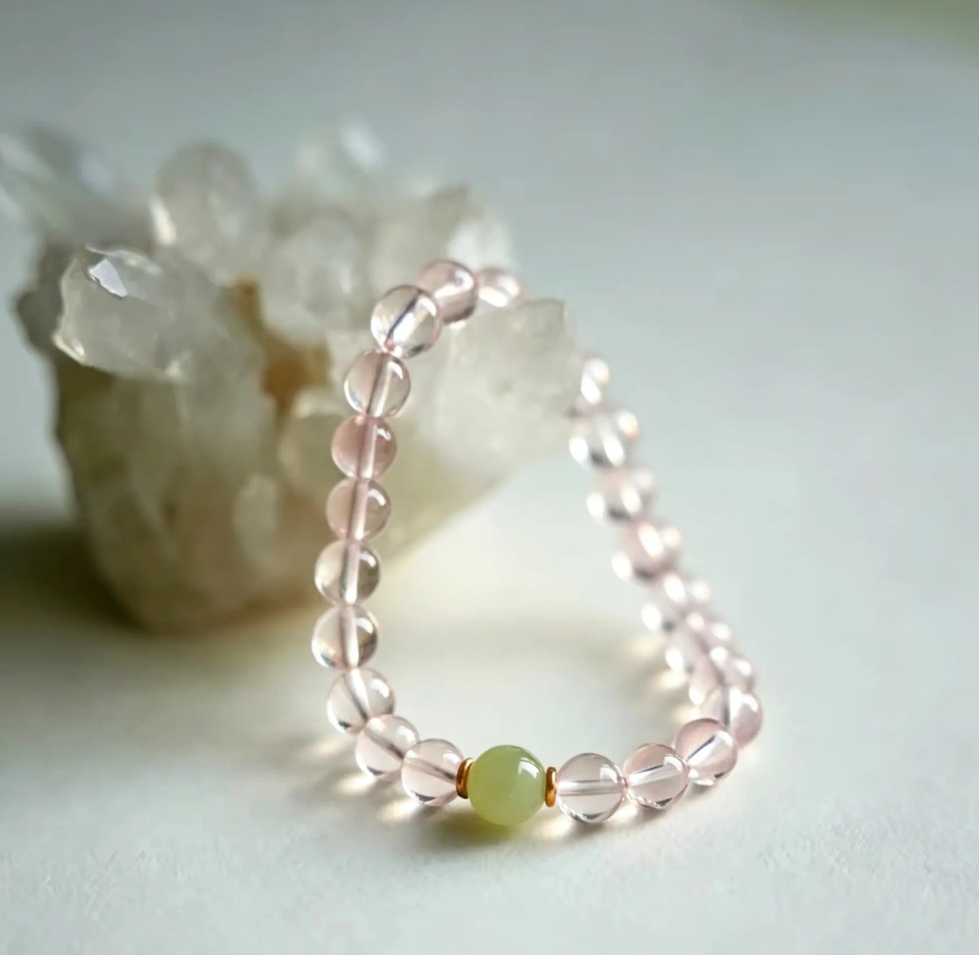 Mozambique Rose Quartz & Hetian Jade Bracelet