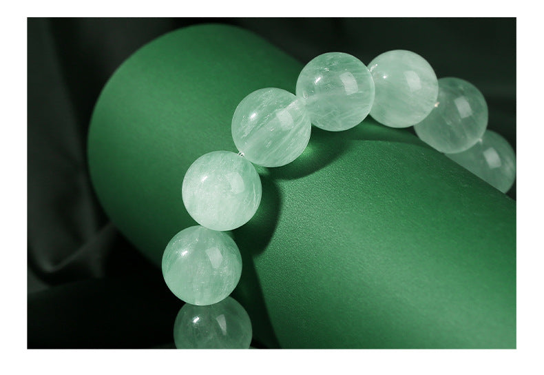 Pulsera de Cristal de Pelo de Conejo Verde Menta Natural de 14mm, Joyería de Piedras Curativas Hecha a Mano