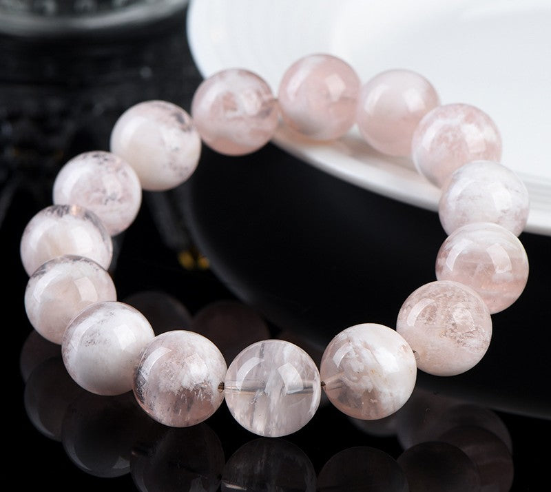 Pulsera de Cuarzo Fantasma Copo de Nieve Rosa Natural Hecha a Mano 10-10.8mm Joyería de Cristal Curativo