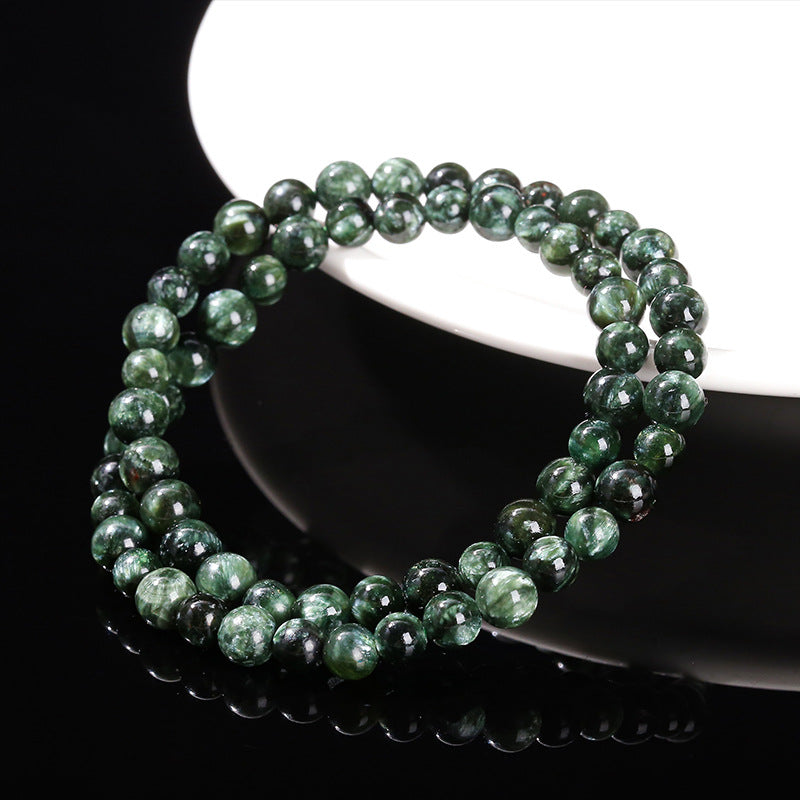 Pulsera de piedra Serafinita Natural hecha a mano de 9-10mm Joyería de Cristal Sanador