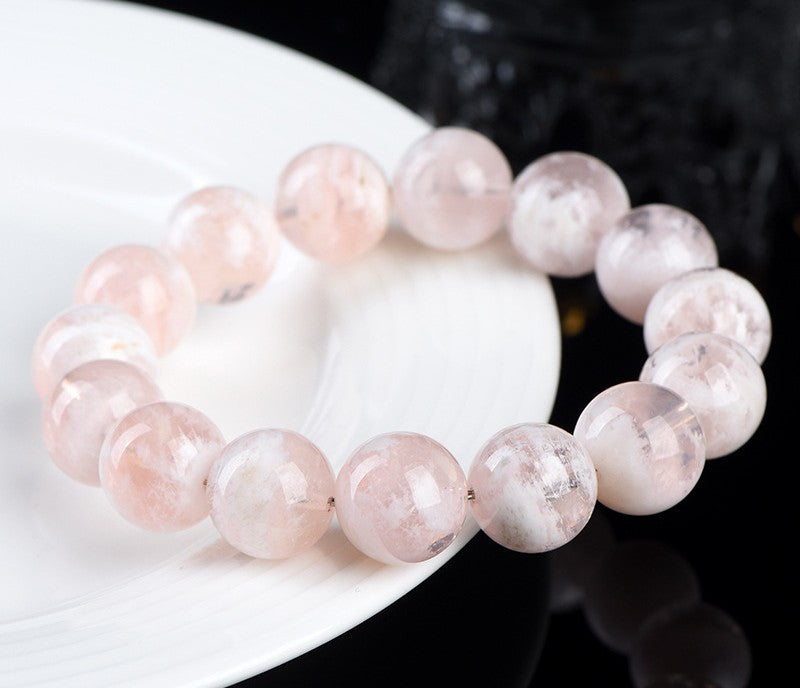 Pulsera de Cuarzo Fantasma Copo de Nieve Rosa Natural Hecha a Mano 10-10.8mm Joyería de Cristal Curativo