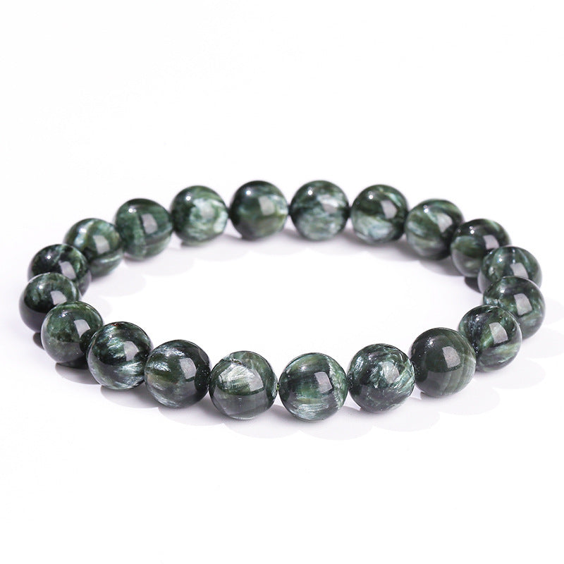 Pulsera de piedra Serafinita Natural hecha a mano de 9-10mm Joyería de Cristal Sanador
