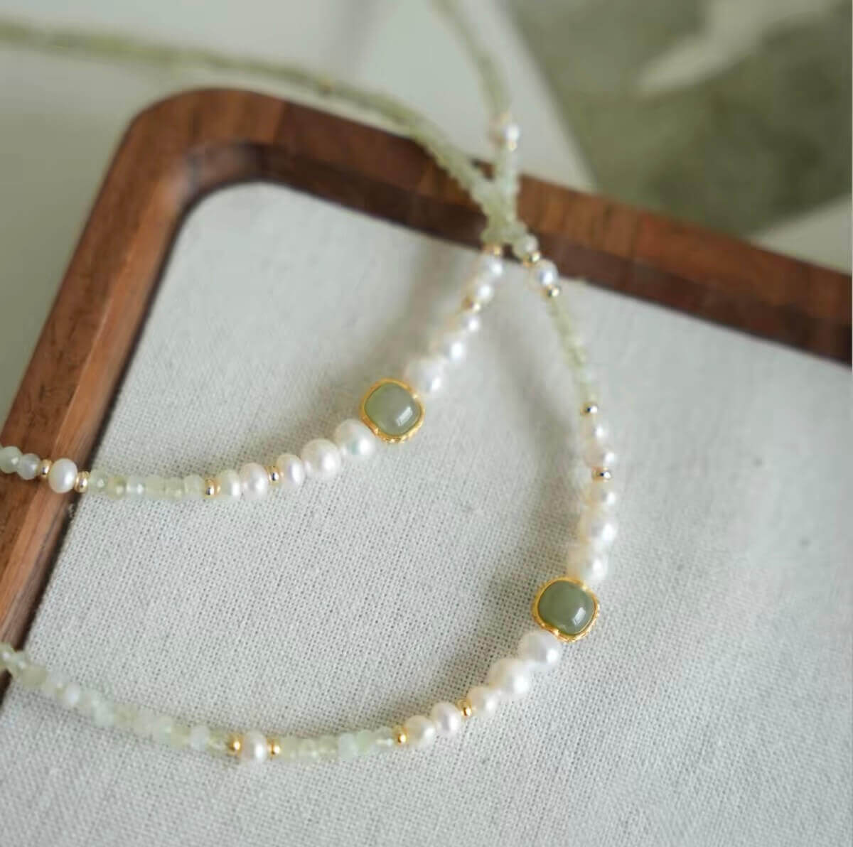 Freshwater Pearl & Hetian Jade Necklace with Chalcedony